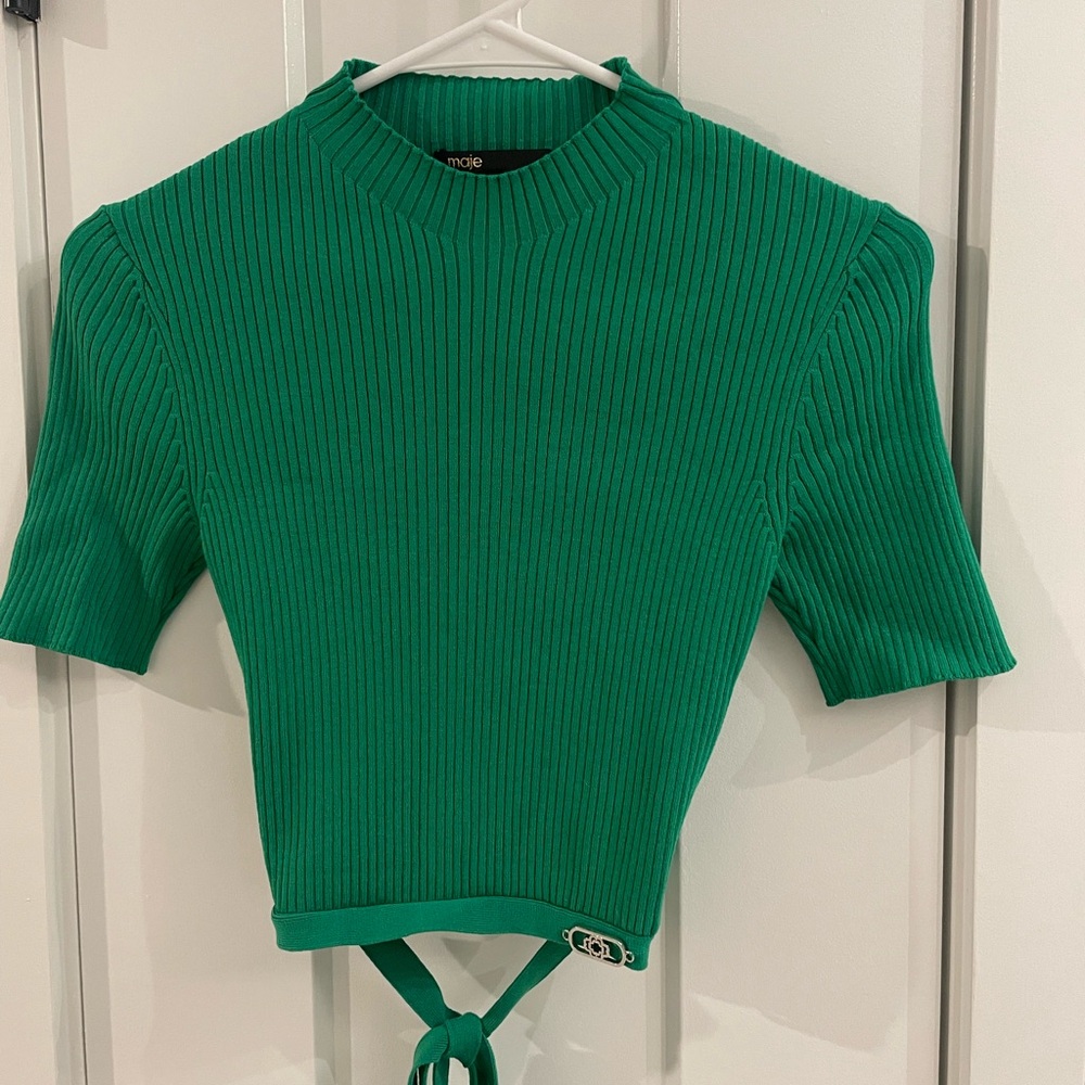 Maje emerald green metal logo tie around top
